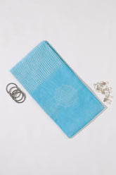 Aqua Blue - Kota Doria Bagru Hand Block Printed Saree